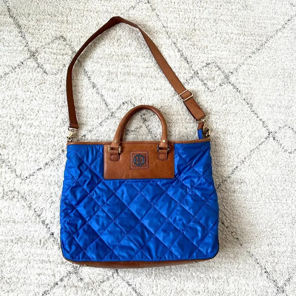 Tory Burch Large Royal Blue Quilted Tote Shoulder Bag